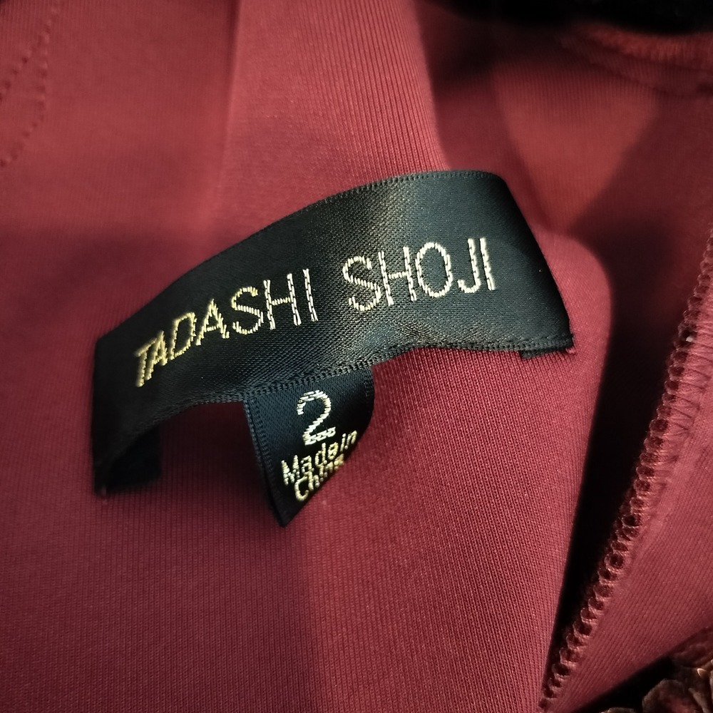 Tadashi Shoji Lace Embroidered Sheath Dress 2 Sheer Overlay Cocktail Raisin - Picture 11 of 14